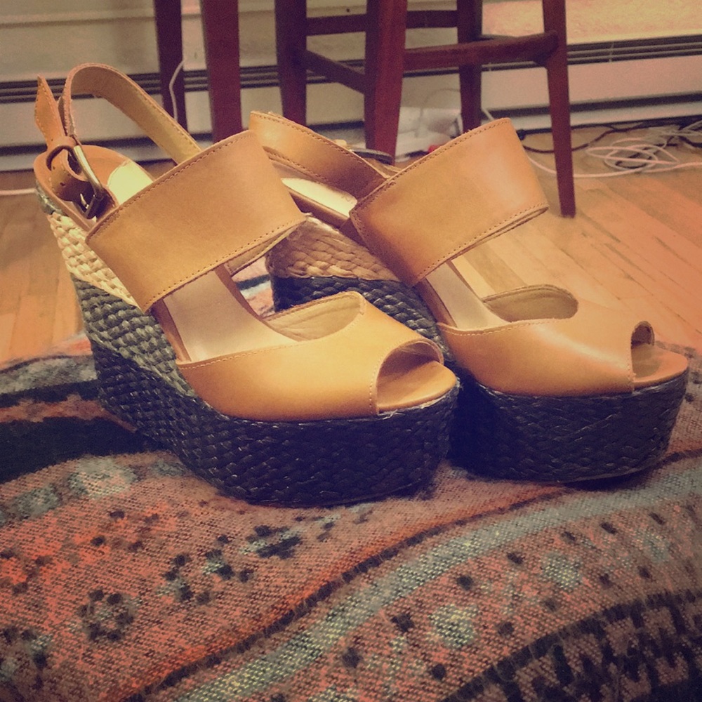 Tan platform wedges